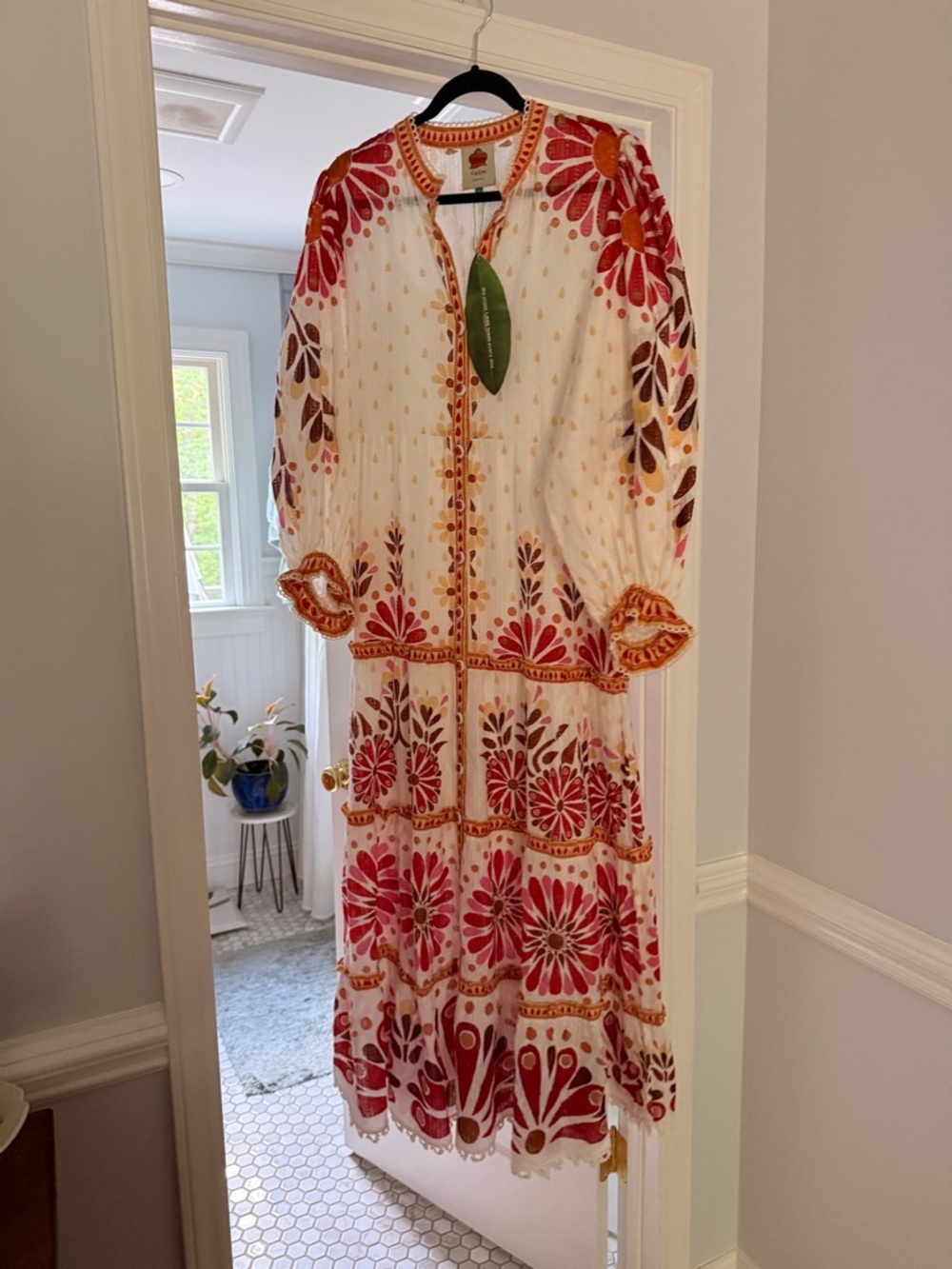 FARM Rio White Maxi Dress with Pink & Orange Floral Motif